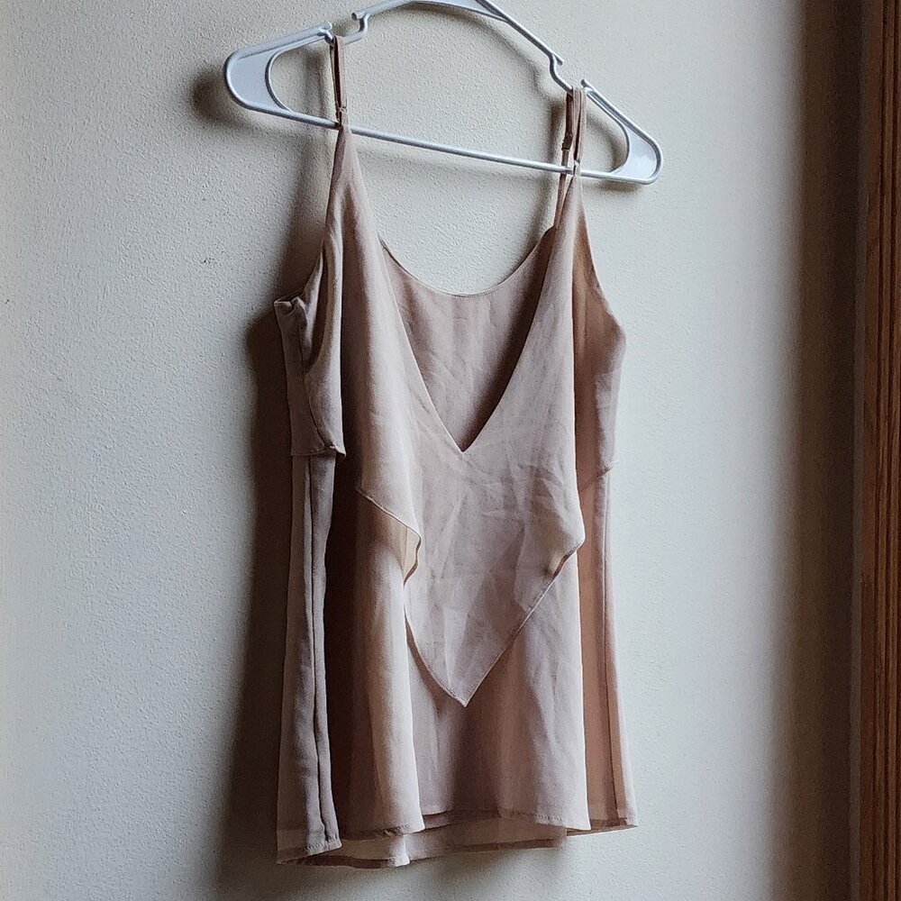 Naked Zebra Nude Ruffled Back Plunge Tank Top Size Small - Picture 13 of 16
